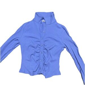 Reformation Elin Knit Top in Dusk Blue Ribbed Long Sleeve Coquette Feminine M